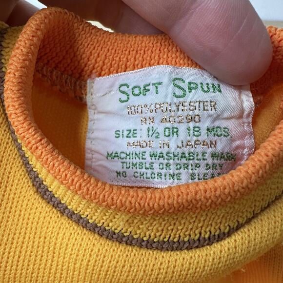 Vintage Soft Spun Baby Set 18 Months Yellow Japan Shirt Shorts Polyester Retro - Picture 3 of 7